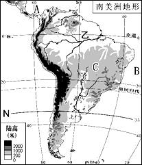 2016 柳州 阅读图文材料,完成下列问题.材料一 在学习 南美洲 的地理课上,教师展示了该大洲的地形简图 图1 材料二 教师启发同学们分析区域的农业与区域气候条件之间的关系 